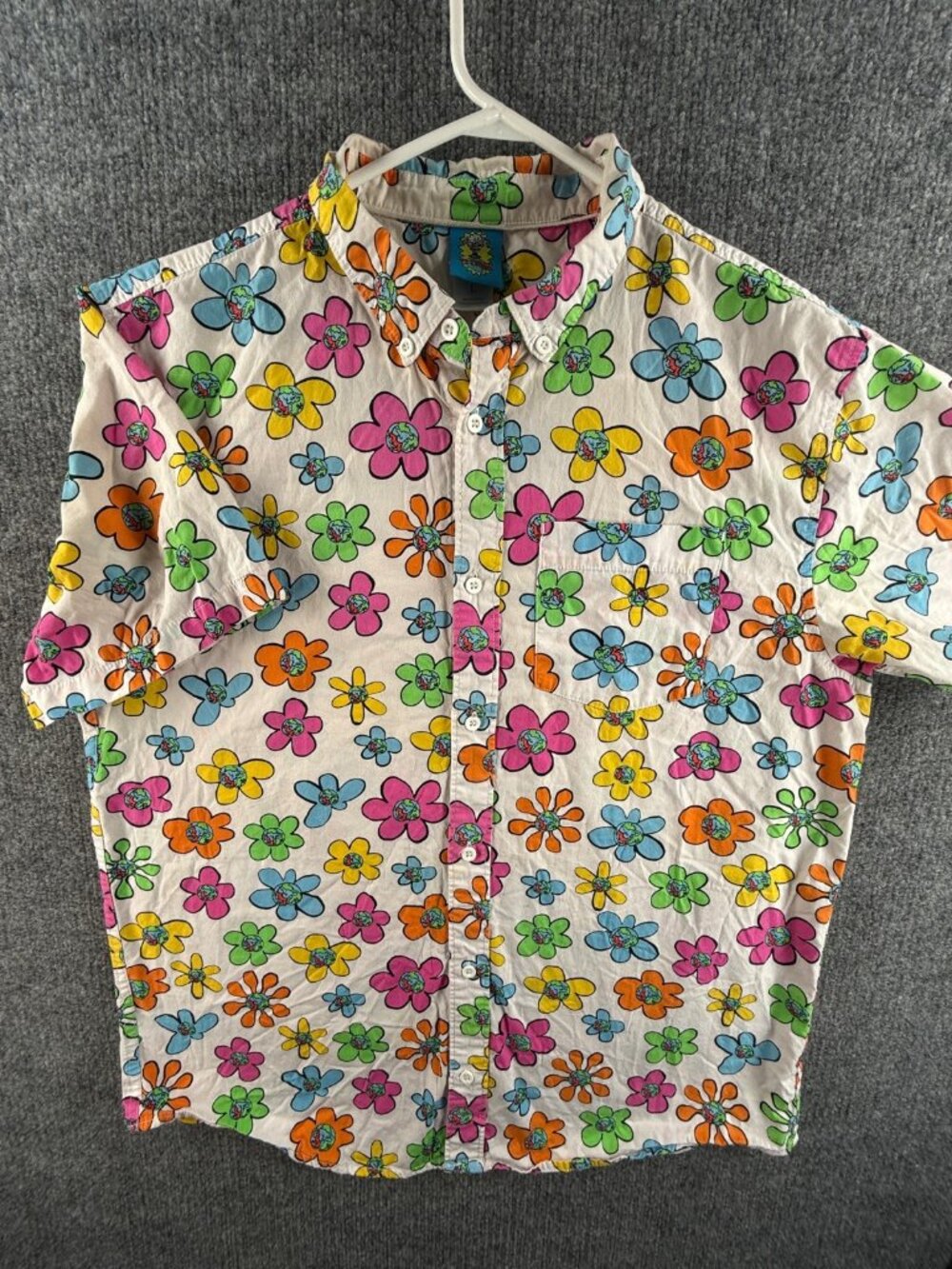 Bored Teenager Button Up Shirt Floral Large Colorful White Woven Cotton Y2K